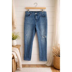 Chicos So Slimming Girlfriend Ankle Jeans Distressed Stretch Size 10 US Medium